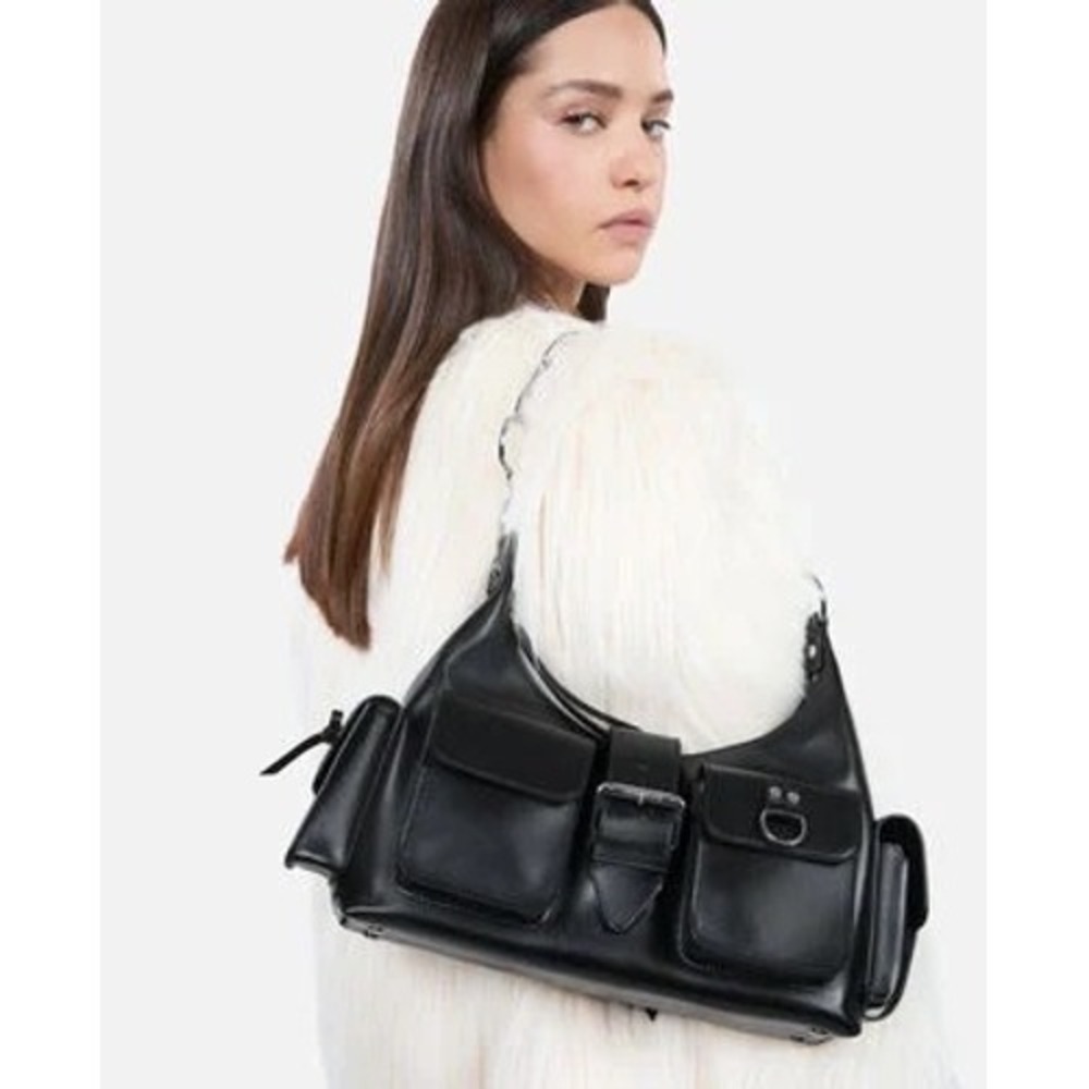 The Kooples NEW Amelia Smooth Leather Bag in Black‎ MSRP $565